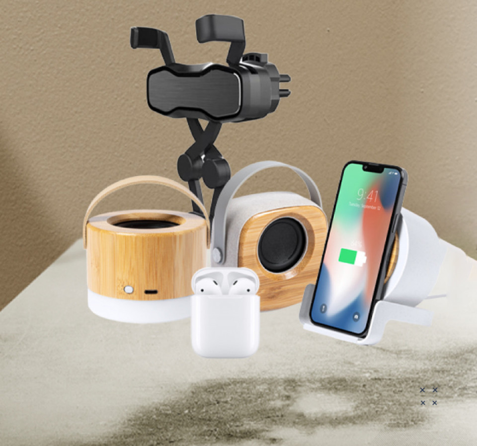 Gimel Stock Items - Phone Holder, Wireless Charger, Desk Light, Bluetooth Speaker, Earbuds